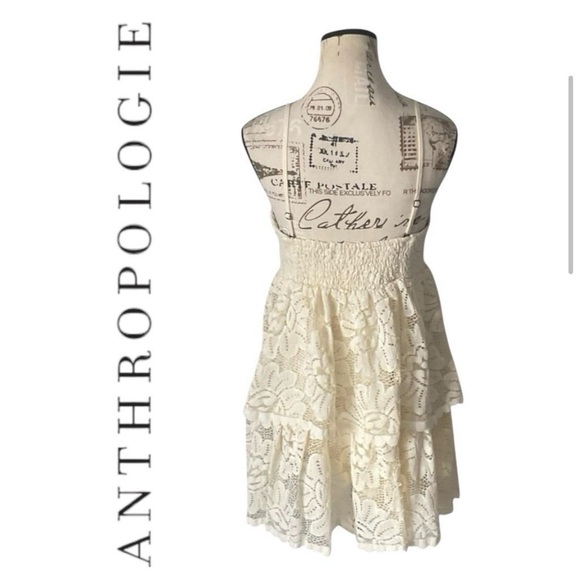 Anthropologie Maeve Tiered Lace Empire Ivory Mini Dress Size Medium NWT - Picture 7 of 12